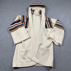 The Broadway Sweater Women Large Ivory Striped Vintage Cardigan Hooded Knit Open